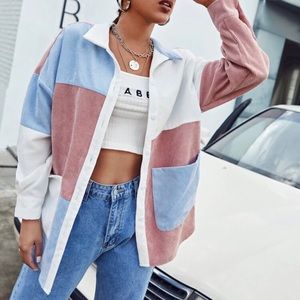 NEW Corduroy Color Block Shacket Button Down